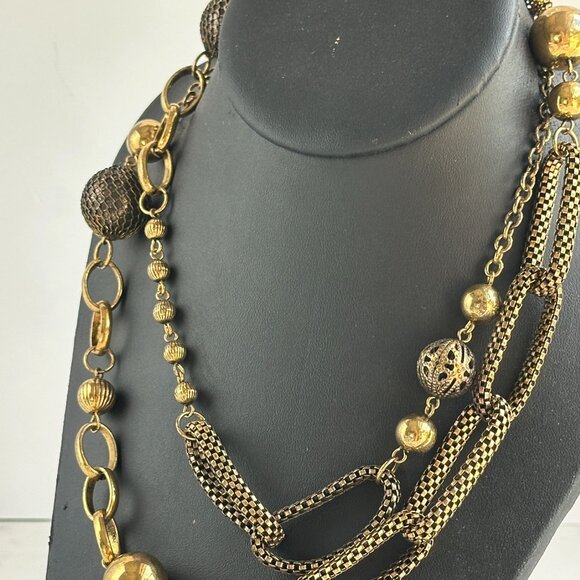 Vintage Long Necklace W/ Metal Mesh Beads & Links Gold-Tone 32" - Picture 11 of 11